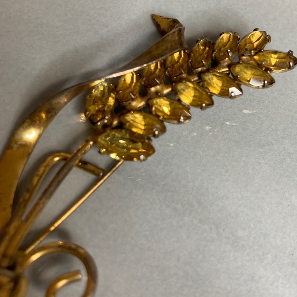 Vintage Coro Sterling Vermeil Wheat Brooch with Citrine Glass - Picture 2 of 13